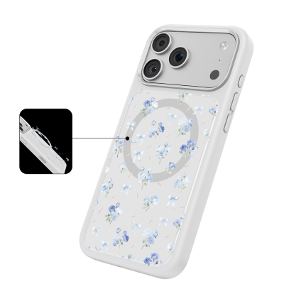 Apple iPhone 18 Pro Max Kılıf M-safe Şarj Özellikli Çiçek Tasarımlı Mutural Flower Serisi Kapak Beyaz