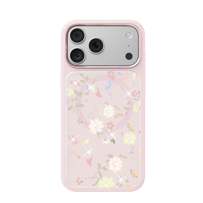 Apple iPhone 18 Pro Max Kılıf M-safe Şarj Özellikli Çiçek Tasarımlı Mutural Flower Serisi Kapak Pembe