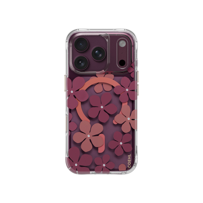Apple iPhone 18 Pro Max Kılıf M-safe Şarj Özellikli Çiçekli Tasarım Coehl Mila Serisi Kapak Bordo