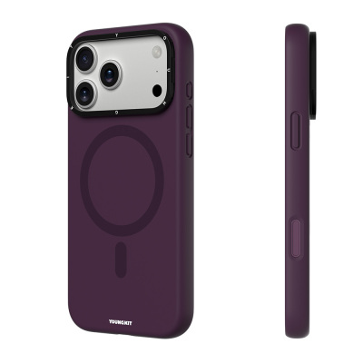 Apple iPhone 18 Pro Max Kılıf M-safe Şarj Özellikli Kamera Standlı Youngkit Bitty Cream Kapak Bordo