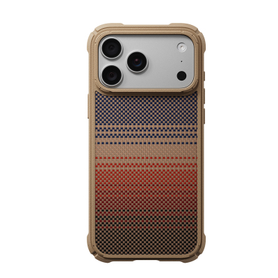 Apple iPhone 18 Pro Max Kılıf M-safe Şarj Özellikli Pitaka Tactile Woven Sunset-Moonrise Aramid Serisi Cairn Kapak Kahverengi