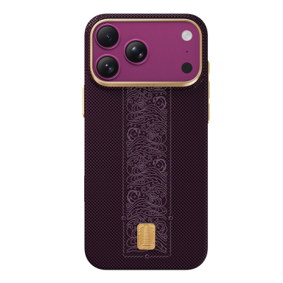 Apple iPhone 18 Pro Max Kılıf M-safe Şarj Özellikli Raptic Aramid Skin Rise Serisi 24 Ayar Altın Kaplamalı Karbon Kapak Mor