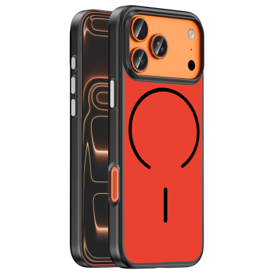 Apple iPhone 18 Pro Max Kılıf M-Safe Şarj Özellikli Zore Lora PC Kapak Kırmızı-Gri