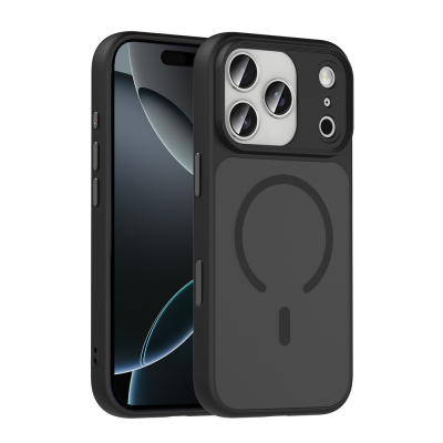Apple iPhone 18 Pro Max Kılıf Mat Arka Yüzey Wireless Şarj Özellikli Zore Flet M-safe Kapak Siyah