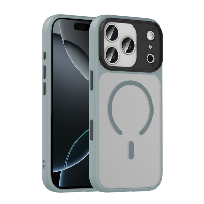 Apple iPhone 18 Pro Max Kılıf Mat Arka Yüzey Wireless Şarj Özellikli Zore Flet M-safe Kapak Gri