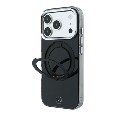 Apple iPhone 18 Pro Max Kılıf Mercedes Benz Orjinal Lisanslı M-safe Şarj Özellikli 360 Derece Dönebilen Standlı Metal Logolu Sert PC Kapak Siyah