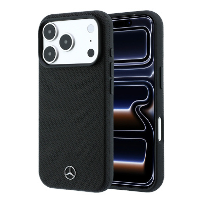 Apple iPhone 18 Pro Max Kılıf Mercedes Benz Orjinal Lisanslı M-safe Şarj Özellikli 3D Metal Logolu Wrap Wood Deri Kapak Siyah
