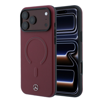 Apple iPhone 18 Pro Max Kılıf Mercedes Benz Orjinal Lisanslı M-safe Şarj Özellikli Metal Yıldız Logolu Kabartmalı Deri Kapak Bordo
