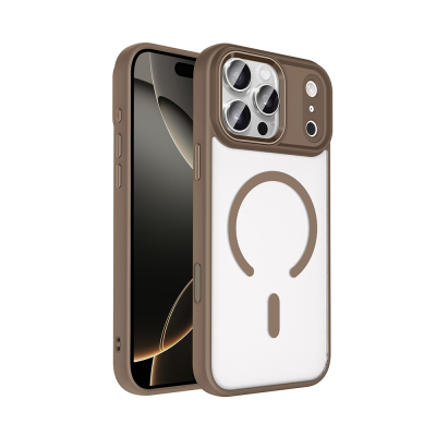 Apple iPhone 18 Pro Max Kılıf Wireless Şarj Özellikli Zore Krom M-safe Silikon Kapak Desert Gold