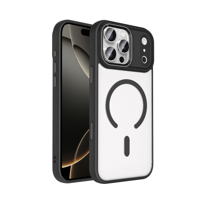 Apple iPhone 18 Pro Max Kılıf Wireless Şarj Özellikli Zore Krom M-safe Silikon Kapak Siyah