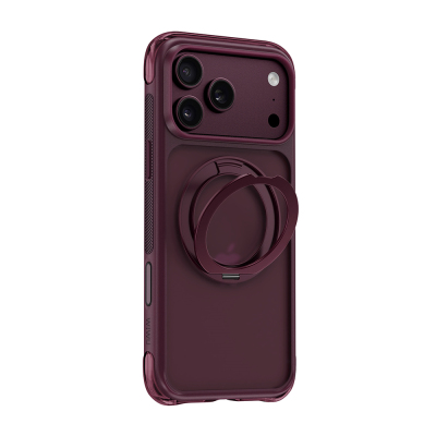 Apple iPhone 18 Pro Max Kılıf Wiwu AG-203 AeroGuard Ultra Serisi M-safe Şarj Özellikli Airbag Tasarımlı Standlı Kapak Bordo