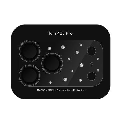 Apple iPhone 18 Pro Wiwu Magic Merry Shimmer Series Rhinestone Camera Lens Protector Siyah-Gümüş