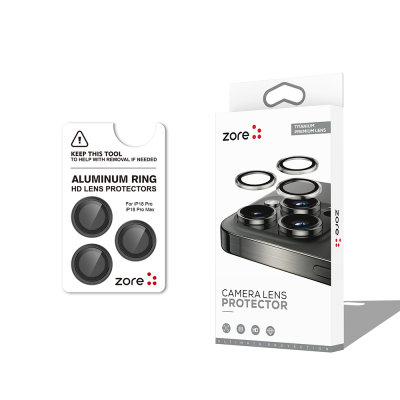 Apple iPhone 18 Pro Zore CL-12 Premium Safir Parmak İzi Bırakmayan Anti-Reflective Kamera Lens Koruyucu Titanyum-Siyah