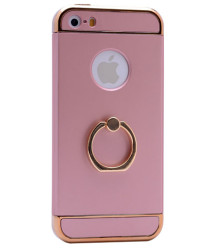 Apple iPhone 5 Kılıf Zore 3 Parçalı Yüzüklü Rubber Kapak Rose Gold