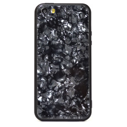 Apple iPhone 5 Kılıf Zore Marbel Cam Silikon Siyah
