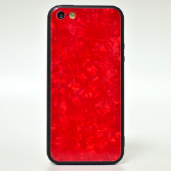 Apple iPhone 5 Kılıf Zore Marbel Cam Silikon Kırmızı