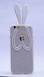 Apple iPhone 5 Kılıf Zore Simli Tavşan Silikon Gümüş