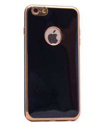 Apple iPhone 6 Kılıf Zore Arkası Parlak 360 Silikon Siyah-Gold