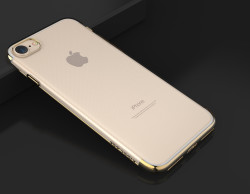 Apple iPhone 6 Kılıf Zore Dört Köşeli Lazer Silikon Kapak Gold