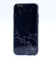 Apple iPhone 6 Plus Kılıf Zore Ebruli Cam Kapak Yeni Desen Siyah