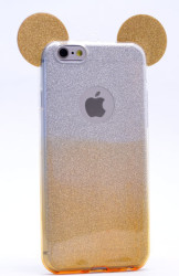 Apple iPhone 6 Plus Kılıf Zore Micky Kulaklı Simli Silikon Sarı