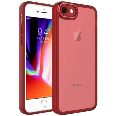 Apple iPhone 7 Case Camera Protected Transparent Zore Post Cover Red