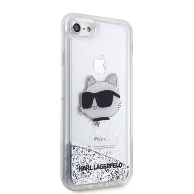 Apple iPhone 7 Case Karl Lagerfeld Liquid Glittery Choupette Head Design Cover Silver