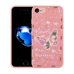 Apple iPhone 7 Case Patterned Hard Silicone Zore Mumila Cover Pink Flower