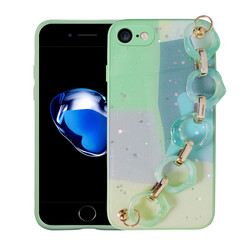 Apple iPhone 7 Kılıf Simli Desenli El Askılı Tutacaklı Zore Elsa Silikon Kapak Yeşil