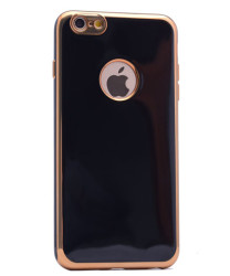 Apple iPhone 7 Kılıf Zore Arkası Parlak 360 Silikon Siyah-Gold