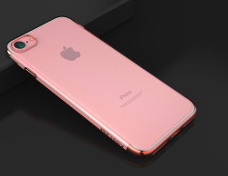 Apple iPhone 7 Kılıf Zore Dört Köşeli Lazer Silikon Kapak Kırmızı