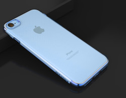 Apple iPhone 7 Kılıf Zore Dört Köşeli Lazer Silikon Kapak Mavi