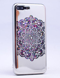 Apple iPhone 7 Kılıf Zore Lazer Çiçekli Sıvılı Silikon Gümüş