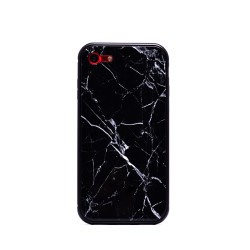 Apple iPhone 7 Kılıf Zore Mermerli Devrim Cam Kapak Siyah