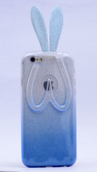 Apple iPhone 7 Kılıf Zore Simli Tavşan Silikon Mavi