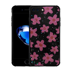 Apple iPhone 7 Plus Case Glittery Patterned Camera Protected Shiny Zore Popy Cover Çiçek