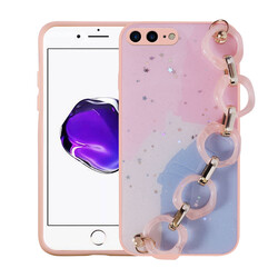 Apple iPhone 7 Plus Case Glittery Patterned Hand Strap Holder Zore Elsa Silicone Cover Pink