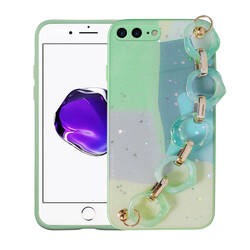 Apple iPhone 7 Plus Case Glittery Patterned Hand Strap Holder Zore Elsa Silicone Cover Green