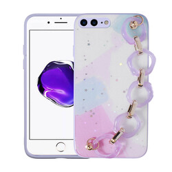 Apple iPhone 7 Plus Case Glittery Patterned Hand Strap Holder Zore Elsa Silicone Cover Lila