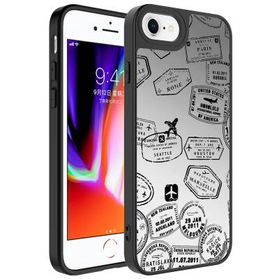 Apple iPhone 7 Plus Case Mirror Patterned Camera Protected Glossy Zore Mirror Cover Seyahat