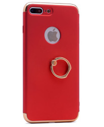 Apple iPhone 7 Plus Kılıf Zore 3 Parçalı Yüzüklü Rubber Kapak Kırmızı