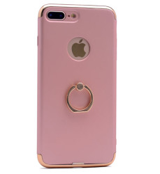 Apple iPhone 7 Plus Kılıf Zore 3 Parçalı Yüzüklü Rubber Kapak Rose Gold
