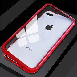 Apple iPhone 7 Plus Kılıf Zore Devrim Mıknatıslı Cam Kapak Kırmızı