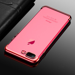 Apple iPhone 7 Plus Kılıf Zore Dört Köşeli Lazer Silikon Kapak Kırmızı