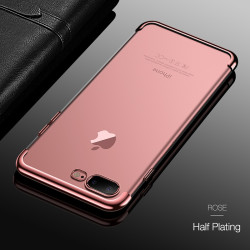 Apple iPhone 7 Plus Kılıf Zore Dört Köşeli Lazer Silikon Kapak Rose Gold