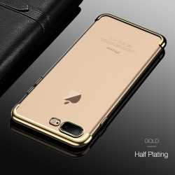 Apple iPhone 7 Plus Kılıf Zore Dört Köşeli Lazer Silikon Kapak Gold