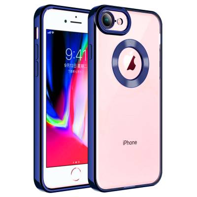 Apple iPhone 8 Case Camera Protected Zore Omega Cover With Logo Navy blue