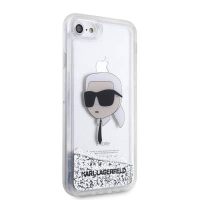 Apple iPhone 8 Case Karl Lagerfeld Liquid Glitter Karl Head Design Cover Silver