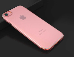 Apple iPhone 8 Kılıf Zore Dört Köşeli Lazer Silikon Kapak Kırmızı