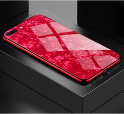 Apple iPhone 8 Kılıf Zore Marbel Cam Silikon Kırmızı